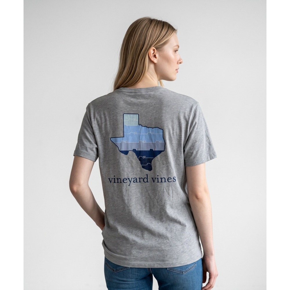Vineyard Vines Texas cotton Graphic Pocket Tee Gray Blue Womens Small